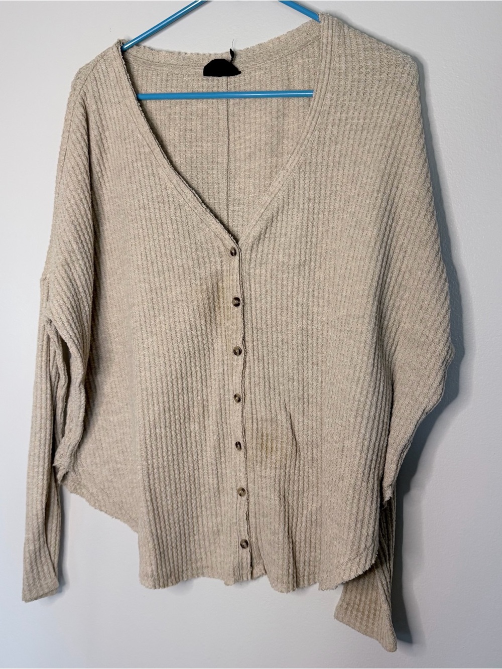 Urban Outfitters Light Beige waffle knit Button-Front Top